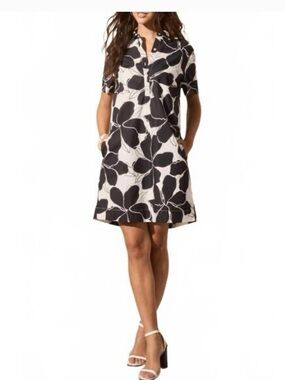 Tribal Black and White Floral Shirt Dress